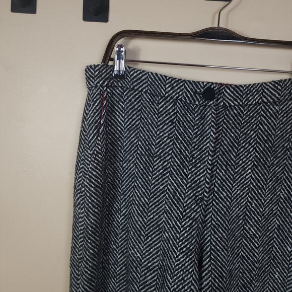 Alexa Chung Wide Leg Cropped High Waisted 100% Wool Trousers Houndstooth Size 14 - Picture 3 of 12